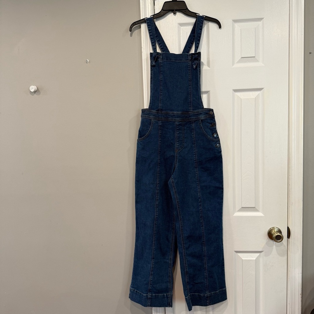 Modcloth Dark Blue Denim Women's Knot Front Wide Leg Jean Overalls Medium NWT